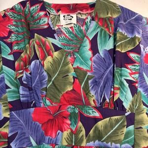 VTG Hawaiian Dress Tropical Blue Red Floral Hilo Hattie Made In Hawaii OS